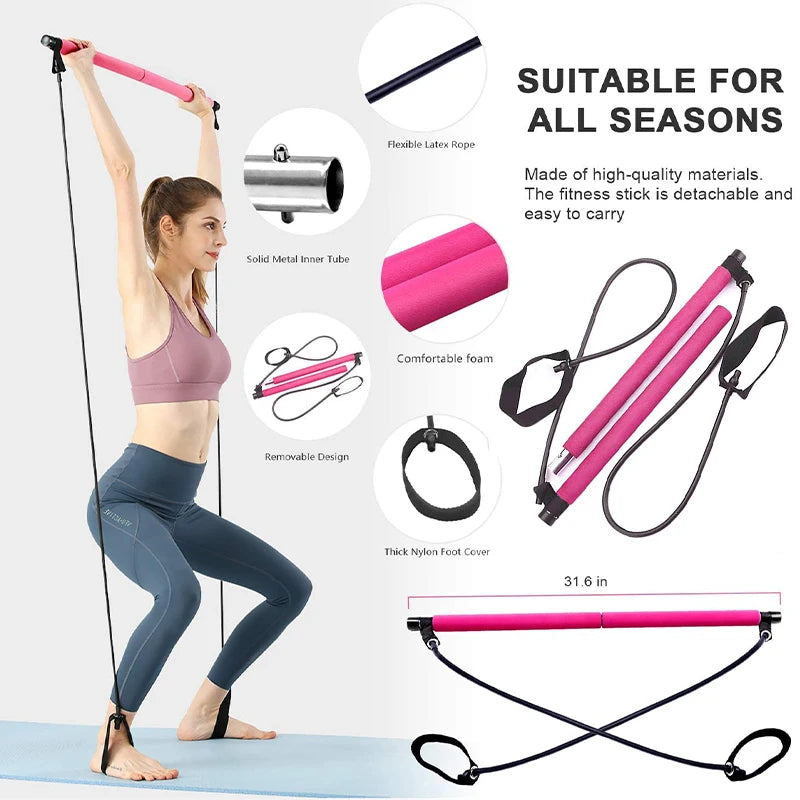 Pilates Bar with Tension Rope – Stretching & Strength Training