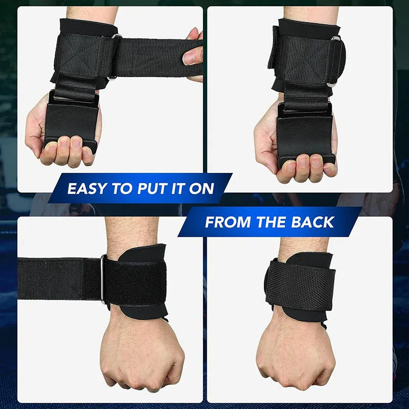 Weight Lifting Hooks or Grips with Wrist Wraps and Gym Straps