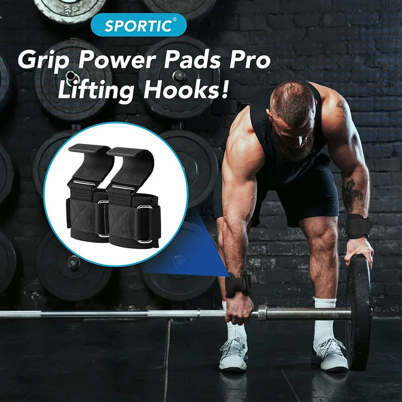 Weight Lifting Hooks or Grips with Wrist Wraps and Gym Straps