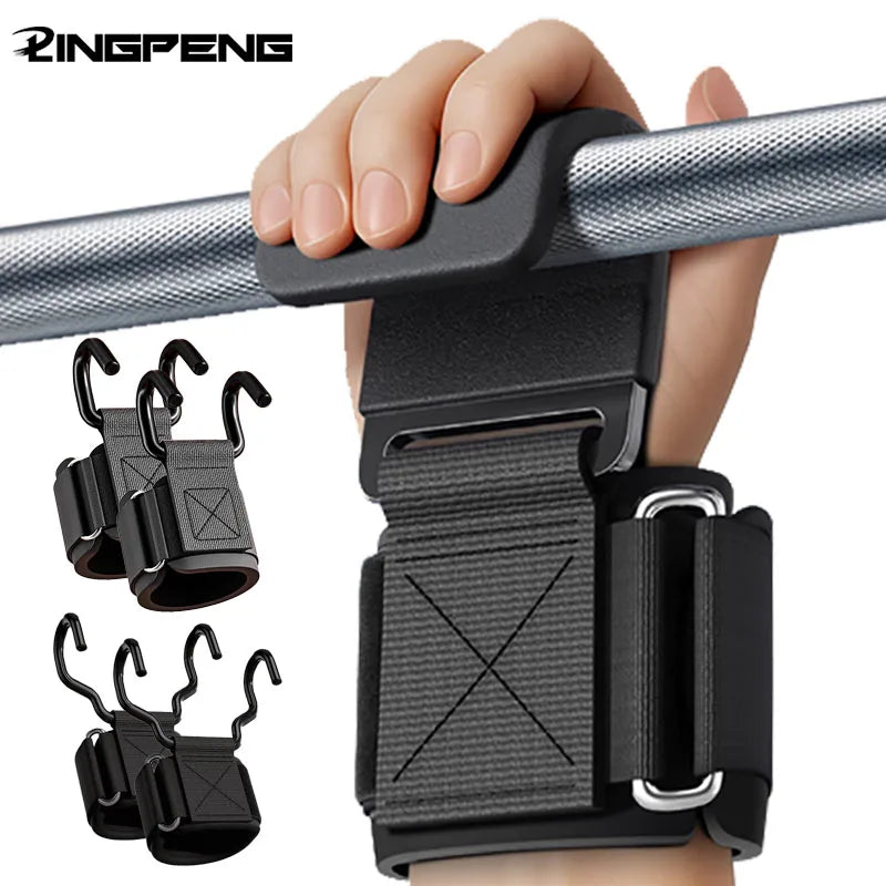 Weight Lifting Hooks or Grips with Wrist Wraps and Gym Straps